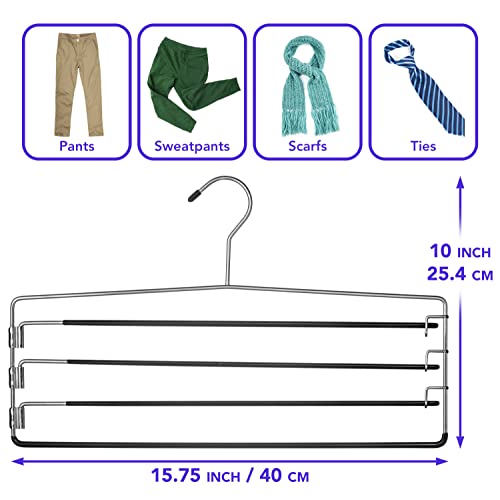 USTECH 4 Tier Swing Arm Pants Hanger | Space Saving Clothing Hangers with Foam Padding and Removable Arms | Alloy Steel Construction for Durability | Hook with Capped Ends for Added Safety | Pack of 2