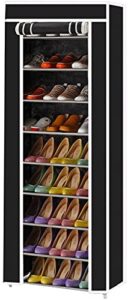 kennkari 9 tier shoe rack with dustproof cover, free standing shoes organizer, narrow shoe storage rack, 20-pair (black)