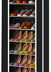 Kennkari 9 Tier Shoe Rack with Dustproof Cover, Free Standing Shoes Organizer, Narrow Shoe Storage Rack, 20-pair (Black)