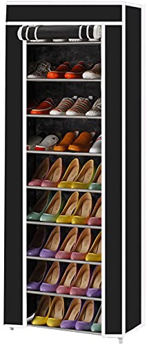 Kennkari 9 Tier Shoe Rack with Dustproof Cover, Free Standing Shoes Organizer, Narrow Shoe Storage Rack, 20-pair (Black)