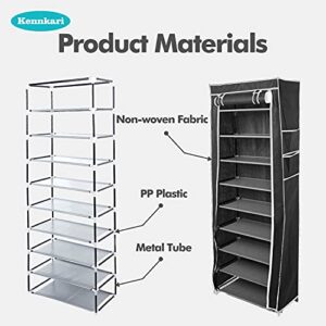 Kennkari 9 Tier Shoe Rack with Dustproof Cover, Free Standing Shoes Organizer, Narrow Shoe Storage Rack, 20-pair (Black)