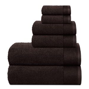 belizzi home 100% cotton ultra soft 6 pack towel set, contains 2 bath towels 28x55 inchs, 2 hand towels 16x24 inchs & 2 washcloths 12x12 inchs, compact lightweight & highly absorbant - brown