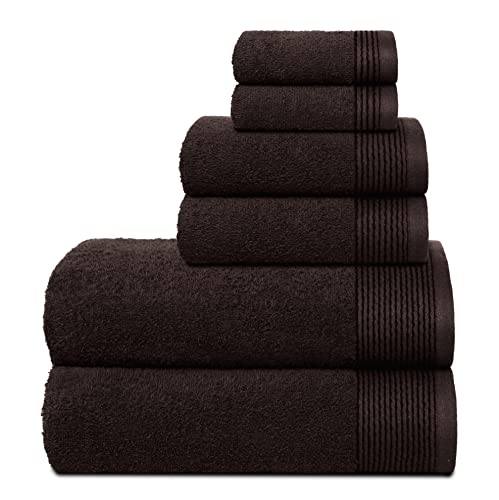 BELIZZI HOME 100% Cotton Ultra Soft 6 Pack Towel Set, Contains 2 Bath Towels 28x55 inchs, 2 Hand Towels 16x24 inchs & 2 Washcloths 12x12 inchs, Compact Lightweight & Highly Absorbant - Brown