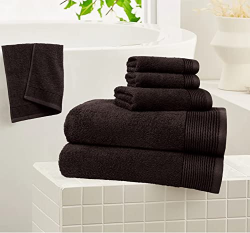 BELIZZI HOME 100% Cotton Ultra Soft 6 Pack Towel Set, Contains 2 Bath Towels 28x55 inchs, 2 Hand Towels 16x24 inchs & 2 Washcloths 12x12 inchs, Compact Lightweight & Highly Absorbant - Brown