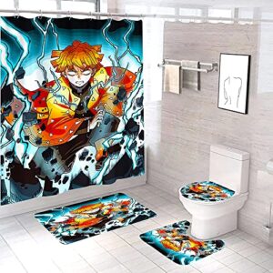 daweitianlong 4 piece anime shower curtain set with non-slip rug, thickened toilet lid cover and bath mat,waterproof anime shower curtain sets for bathroom with12 hooks 71x71 inch, 10