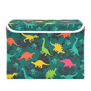krafig cartoon colorful animal dinosaur foldable storage box large cube organizer bins containers baskets with lids handles for closet organization, shelves, clothes, toys