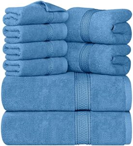 utopia towels 8-piece premium towel set, 2 bath towels, 2 hand towels, and 4 wash cloths, 600 gsm 100% ring spun cotton highly absorbent towels for bathroom, gym, hotel, and spa (electric blue)
