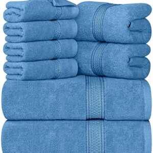 Utopia Towels 8-Piece Premium Towel Set, 2 Bath Towels, 2 Hand Towels, and 4 Wash Cloths, 600 GSM 100% Ring Spun Cotton Highly Absorbent Towels for Bathroom, Gym, Hotel, and Spa (Electric Blue)