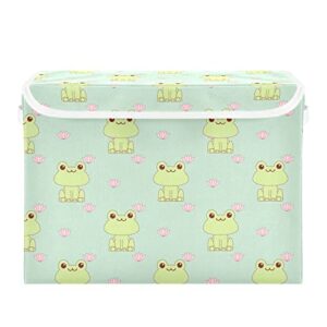 krafig cartoon animal frog foldable storage box large cube organizer bins containers baskets with lids handles for closet organization, shelves, clothes, toys