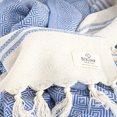 Bergama Turkish Cotton Bath Towel | 100% Cotton, Prewashed, 38 x 71 Inches | Quick Dry, Sand Free, Lightweight | Large Blankets for Beach, Pool, Bathroom, SPA, Gym and Yoga Blanket (Royal Blue)