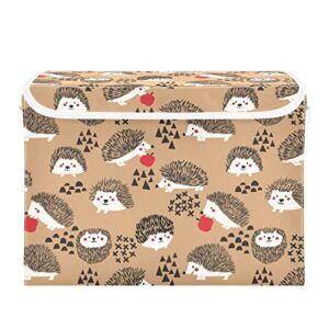 krafig cartoon vintage animal hedgehog foldable storage box large cube organizer bins containers baskets with lids handles for closet organization, shelves, clothes, toys