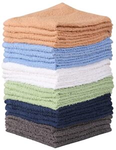 towel and linen mart 100% cotton - wash cloth set - pack of 24, flannel face cloths, highly absorbent and soft feel fingertip towels (multi)