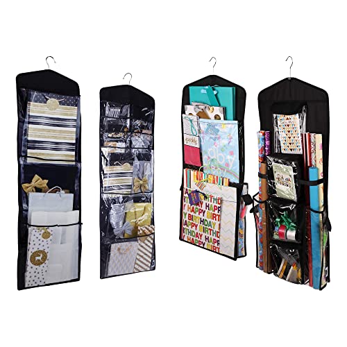 Regal Bazaar Large Double-Sided Hanging Black Gift Bag Organizer & Dual-Sided Hanging Black Gift Wrap Organizer - Two Great Hanging Organizer Products for Your Home