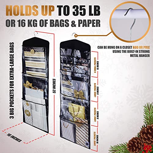 Regal Bazaar Large Double-Sided Hanging Black Gift Bag Organizer & Dual-Sided Hanging Black Gift Wrap Organizer - Two Great Hanging Organizer Products for Your Home