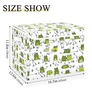 Krafig Cartoon Funny Animal Frog Foldable Storage Box Large Cube Organizer Bins Containers Baskets with Lids Handles for Closet Organization, Shelves, Clothes, Toys