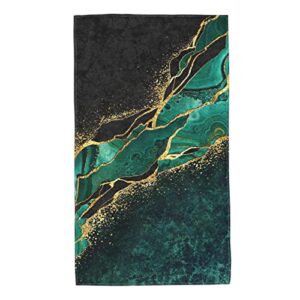 VARUN Long Hand Towels Luxurious Green Golden Texture Ultra Soft Towel Abstract Natural Marble Stone Surface Design Absorbent Luxury Towels for Bathroom Hotel Gym and Spa 27.5x15.7in