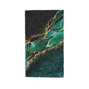 VARUN Long Hand Towels Luxurious Green Golden Texture Ultra Soft Towel Abstract Natural Marble Stone Surface Design Absorbent Luxury Towels for Bathroom Hotel Gym and Spa 27.5x15.7in