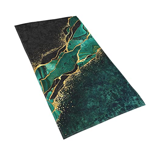 VARUN Long Hand Towels Luxurious Green Golden Texture Ultra Soft Towel Abstract Natural Marble Stone Surface Design Absorbent Luxury Towels for Bathroom Hotel Gym and Spa 27.5x15.7in