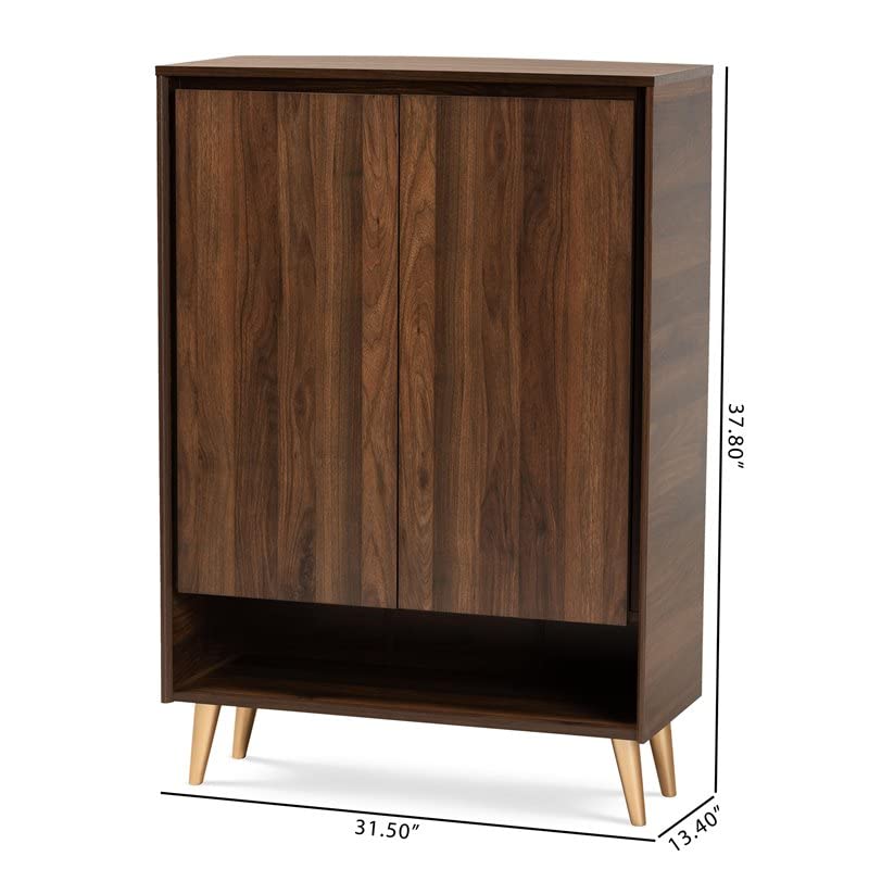 Baxton Studio Landen Brown and Gold Wood 2-Door Entryway Shoe Storage Cabinet