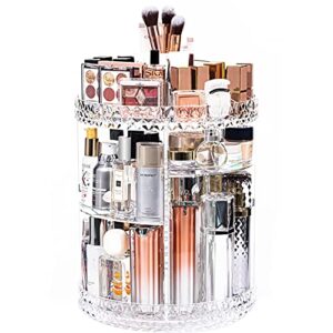 dreamgenius makeup organizer, 360 degree rotating cosmetic storage organizer, 7-layer adjustable makeup display case, fits jewelry makeup brushes and lipsticks, clear acrylic