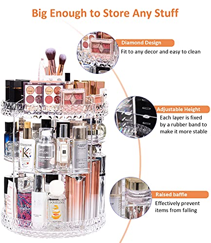 DreamGenius Makeup Organizer, 360 Degree Rotating Cosmetic Storage Organizer, 7-Layer Adjustable Makeup Display Case, Fits Jewelry Makeup Brushes and Lipsticks, Clear Acrylic