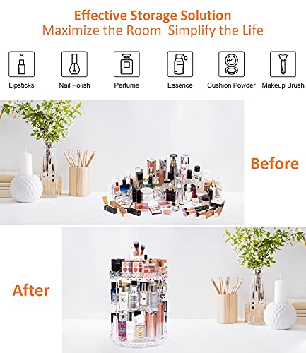 DreamGenius Makeup Organizer, 360 Degree Rotating Cosmetic Storage Organizer, 7-Layer Adjustable Makeup Display Case, Fits Jewelry Makeup Brushes and Lipsticks, Clear Acrylic