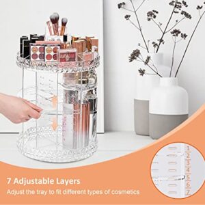 DreamGenius Makeup Organizer, 360 Degree Rotating Cosmetic Storage Organizer, 7-Layer Adjustable Makeup Display Case, Fits Jewelry Makeup Brushes and Lipsticks, Clear Acrylic