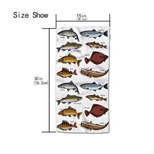 HGOD DESIGNS Fish Hand Towels,Fresh Fish and Seafood Animals 100% Cotton Soft Bath Hand Towels for Bathroom Kitchen Hotel Spa Hand Towels 15"X30"