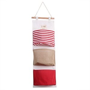 hztyyier 3 pockets linen storage bag hanging door closet organizer decoration for room(red)