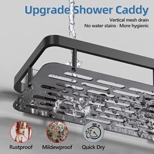 Vphom Corner Shower Caddy, Adhesive Shower Rack Organizer with Soap Dish & Hooks, No Drilling Rustproof Black Shower Shelf for Bathroom, Toilet, Kitchen-4 Pack