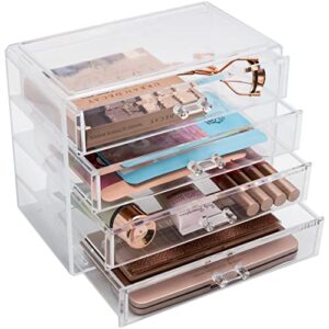 Sorbus Clear Cosmetics Makeup Organizer - Space Saving Acrylic Jewelry & Make Up Organizers and Storage Display - Stylish Makeup Organizer for Vanity & Bathroom Organization (4 Medium Drawers)