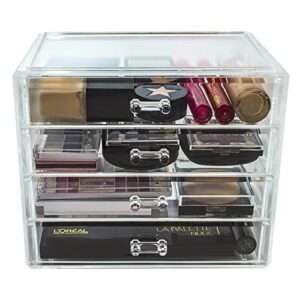 Sorbus Clear Cosmetics Makeup Organizer - Space Saving Acrylic Jewelry & Make Up Organizers and Storage Display - Stylish Makeup Organizer for Vanity & Bathroom Organization (4 Medium Drawers)