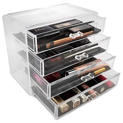 Sorbus Clear Cosmetics Makeup Organizer - Space Saving Acrylic Jewelry & Make Up Organizers and Storage Display - Stylish Makeup Organizer for Vanity & Bathroom Organization (4 Medium Drawers)