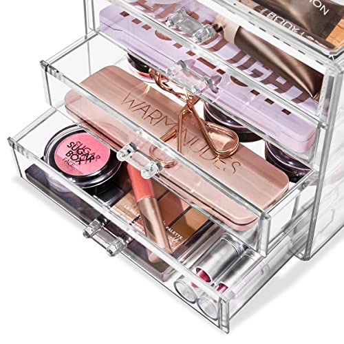 Sorbus Clear Cosmetics Makeup Organizer - Space Saving Acrylic Jewelry & Make Up Organizers and Storage Display - Stylish Makeup Organizer for Vanity & Bathroom Organization (4 Medium Drawers)