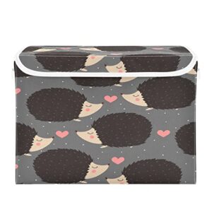 krafig cartoon animal hedgehog foldable storage box large cube organizer bins containers baskets with lids handles for closet organization, shelves, clothes, toys