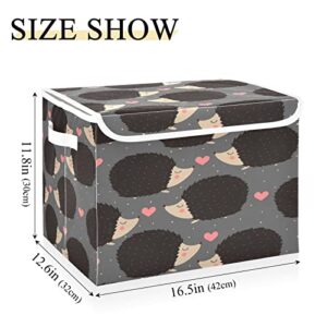 Krafig Cartoon Animal Hedgehog Foldable Storage Box Large Cube Organizer Bins Containers Baskets with Lids Handles for Closet Organization, Shelves, Clothes, Toys