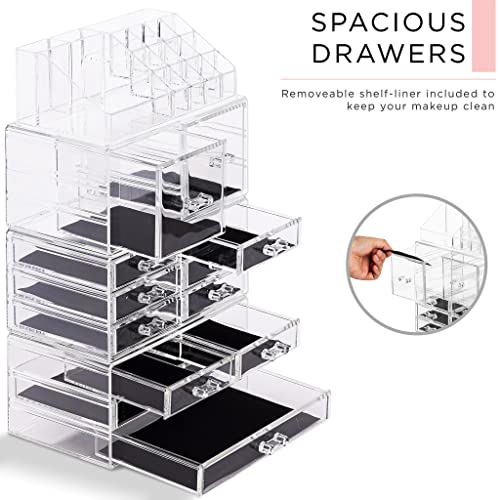 Sorbus Large Clear Makeup Organizer - Detachable Spacious Cosmetic Display Tower - Jewelry & Make Up Organizers & Storage Case - Acrylic Makeup Organizer for Vanity, Bathroom, Dresser & Countertop