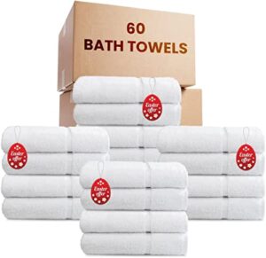 belem economical 60 white large bath towels bulk (48x24) -save $149 in bulk bath towels - 60 pieces/5 dozen wholesale pack - salon white towels, spa towels & gym towels