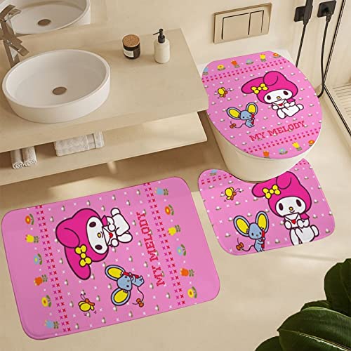 fmsnupz 4PCS Anime Shower Curtain Set, Cute Bathroom Decor with Non-Slip Rugs, Toilet Lid Cover and Bath Mat, Waterproof Fabric Shower Curtains with 12 Hooks, 70.8"x70.8"