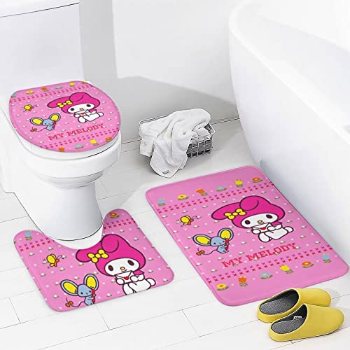 fmsnupz 4PCS Anime Shower Curtain Set, Cute Bathroom Decor with Non-Slip Rugs, Toilet Lid Cover and Bath Mat, Waterproof Fabric Shower Curtains with 12 Hooks, 70.8"x70.8"