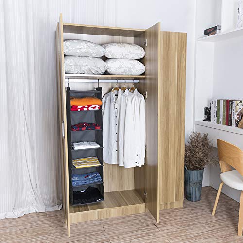 MAX Houser 6 Tier Shelf Hanging Closet Organizer, Closet Hanging Shelf with 2 Sturdy Hooks for Storage, Foldable,Grey and Beige