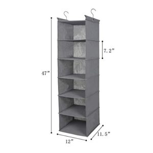 MAX Houser 6 Tier Shelf Hanging Closet Organizer, Closet Hanging Shelf with 2 Sturdy Hooks for Storage, Foldable,Grey and Beige