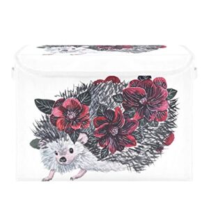 krafig vintage animal hedgehog foldable storage box large cube organizer bins containers baskets with lids handles for closet organization, shelves, clothes, toys