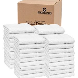 GOLD TEXTILES 84 Pack Economy White Bath Towels Bulk (22x44 Inches) Cotton Blend Multi-Purpose Hotel Towel for Commercial and Home Use –Lightweight, Easy Care & Quick Drying