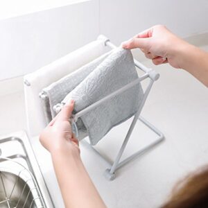 Yardwe Dish Cloth Holder Foldable Dishcloth Hanger Rag Rack Vertical Towel Drying Rack (Light Grey)