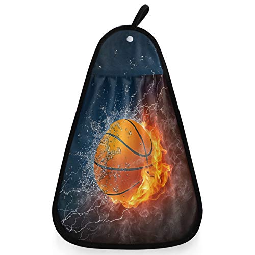 visesunny Basketball with Fire and Water Kitchen Dish Towel with Hanging Loop Absorbent Hand Towel for Bathroom Cleaning and Drying Washcloth