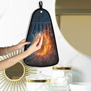 visesunny Basketball with Fire and Water Kitchen Dish Towel with Hanging Loop Absorbent Hand Towel for Bathroom Cleaning and Drying Washcloth