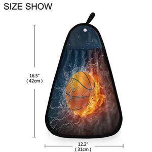 visesunny Basketball with Fire and Water Kitchen Dish Towel with Hanging Loop Absorbent Hand Towel for Bathroom Cleaning and Drying Washcloth