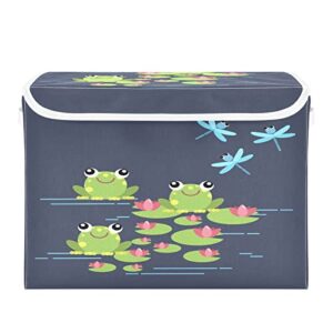 krafig cartoon funny animal frog foldable storage box large cube organizer bins containers baskets with lids handles for closet organization, shelves, clothes, toys
