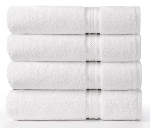 COTTON CRAFT Ultra Soft 4 Pack Oversized Extra Large Bath Towels 30x54 White Weighs 22 Ounces - 100% Pure Ringspun Cotton - Luxurious Rayon Trim - Ideal for Everyday use - Easy Care Machine wash